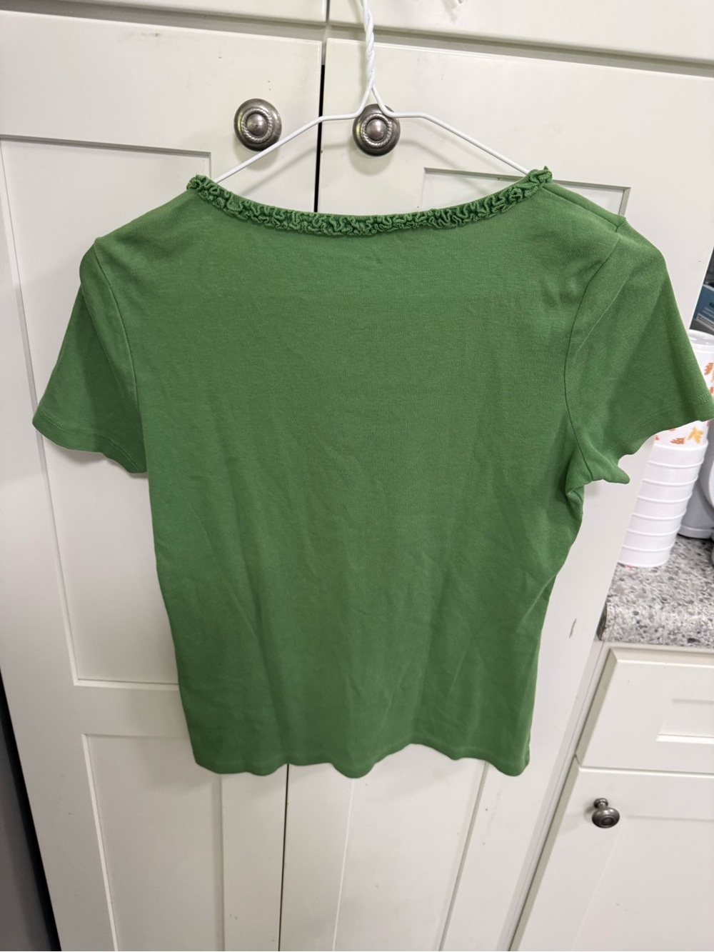 Talbots Green Short-Sleeve Ruffle-Neck Tee - Picture 2 of 4